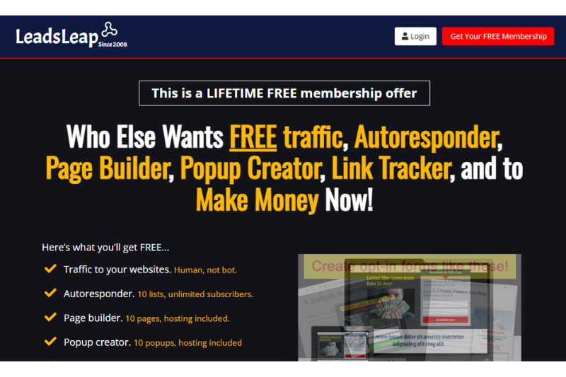 how to get free traffic to my website using LeadsLeap platform dashboard